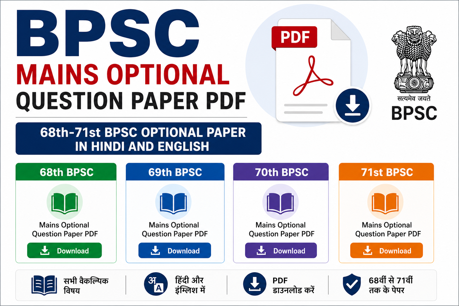 BPSC Mains Optional Question Paper Pdf; 68th-71st BPSC Optional Paper in Hindi and English