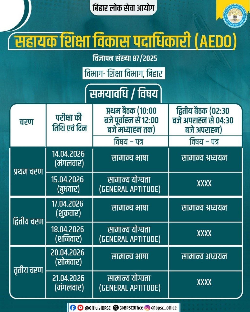 BPSC AEDO Admit Card 2026 (Released) Download Admit Card and City Information
