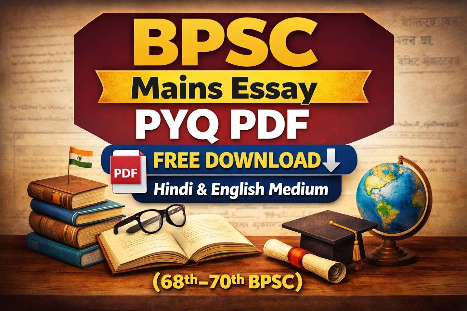 BPSC Mains Essay PYQ PDF Free Download Hindi & English Medium (68th–70th BPSC)