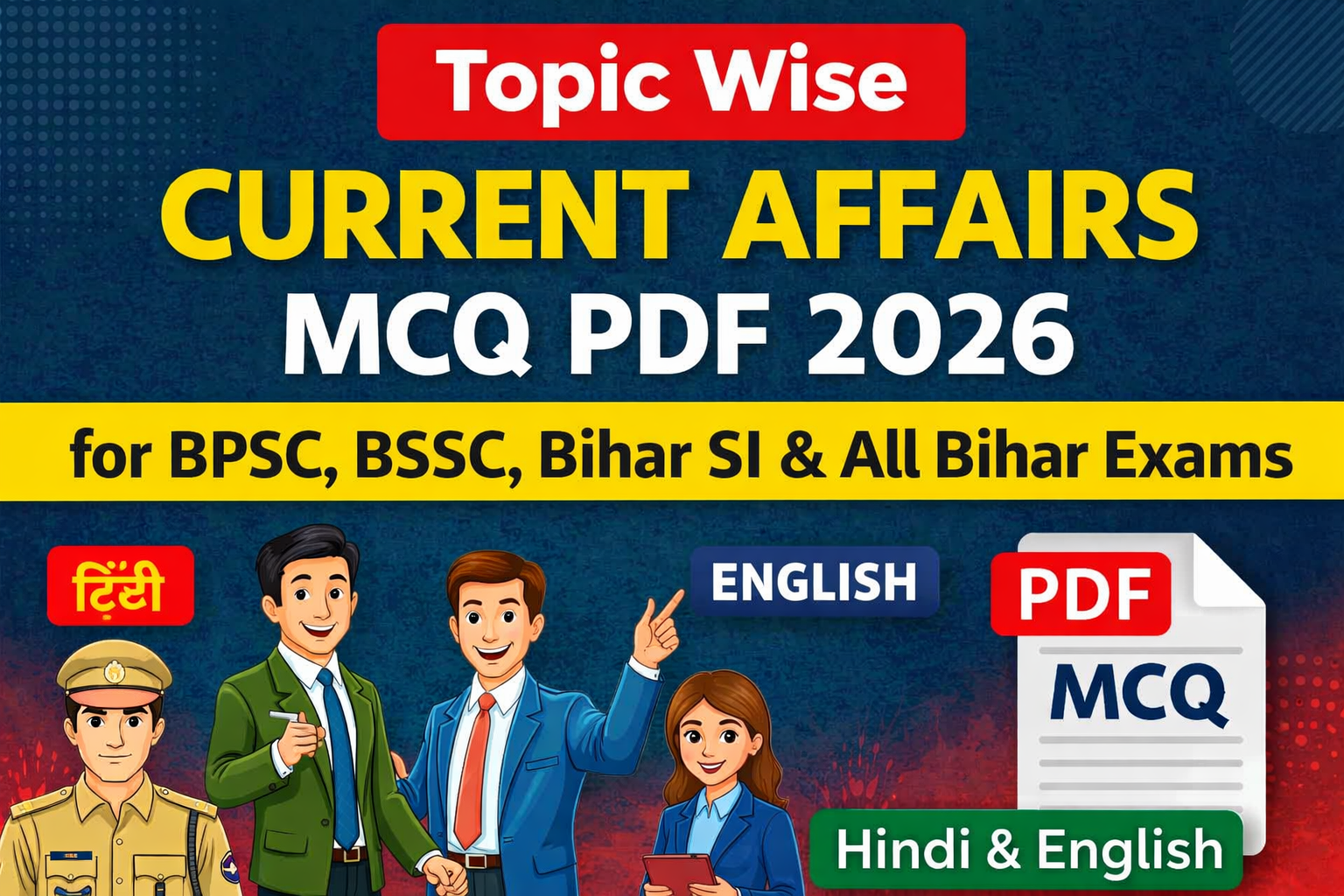 Topic Wise Current Affairs MCQ PDF 2026 for BPSC, BSSC, Bihar SI & All Bihar Exams (Hindi & English)
