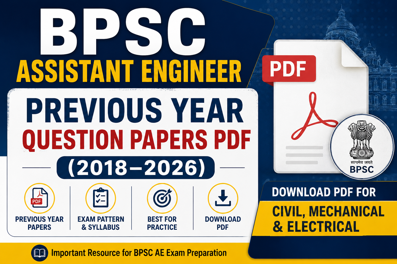 BPSC Assistant Engineer Previous Year Question Papers PDF (2018–2026); Download PDF for Civil, Mechanical & Electrical