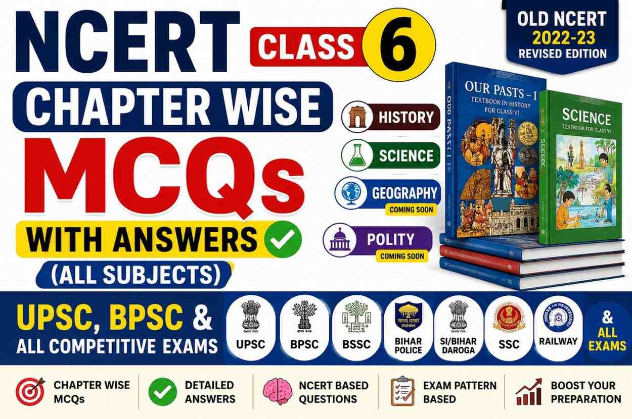 NCERT Class 6 Chapter Wise MCQs with Answers (All Subjects) UPSC, BPSC & All Competitive Exams
