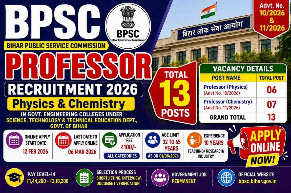 BPSC Professor Recruitment 2026 – Apply Online for 13 Posts (Physics & Chemistry)