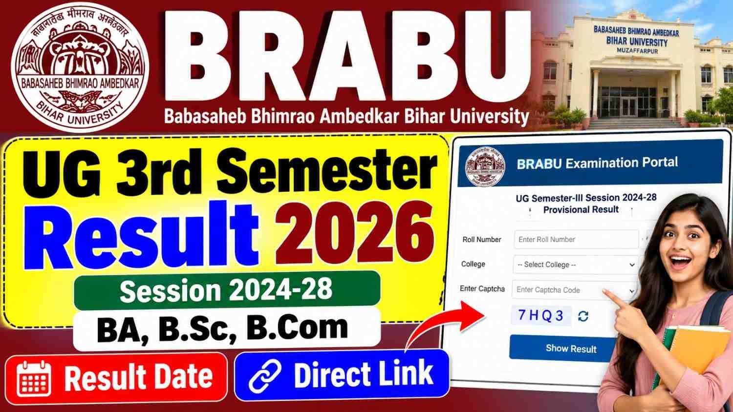 BRABU UG 3rd Semester Result 2026 Session 2024-28 – BA, B.Sc, B.Com Result Date & Direct Link