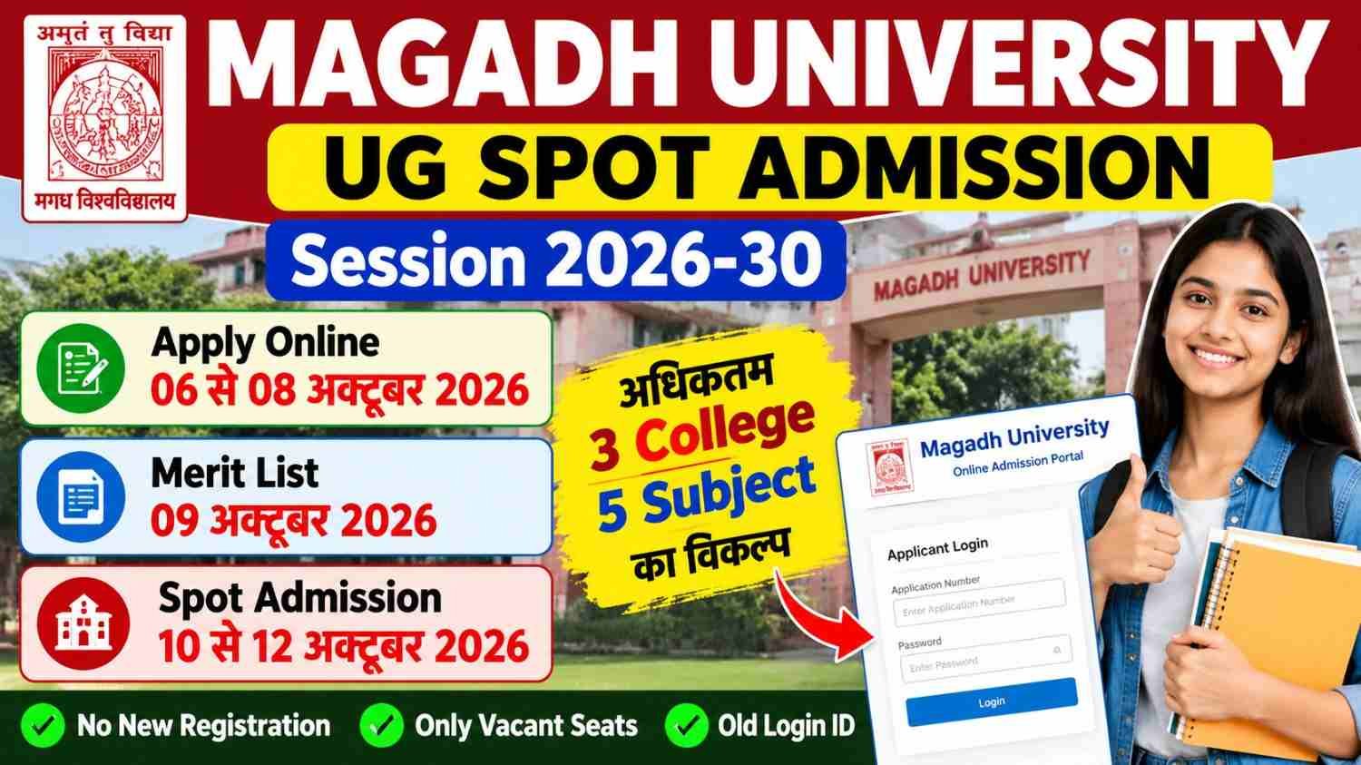 Magadh University UG Spot Admission 2026-30 Apply Online, Dates, Merit List & Admission Details
